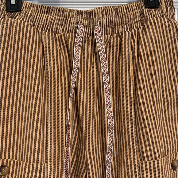 Womens Brown Striped Drawstring Cargo Pants - Picture 2 of 5
